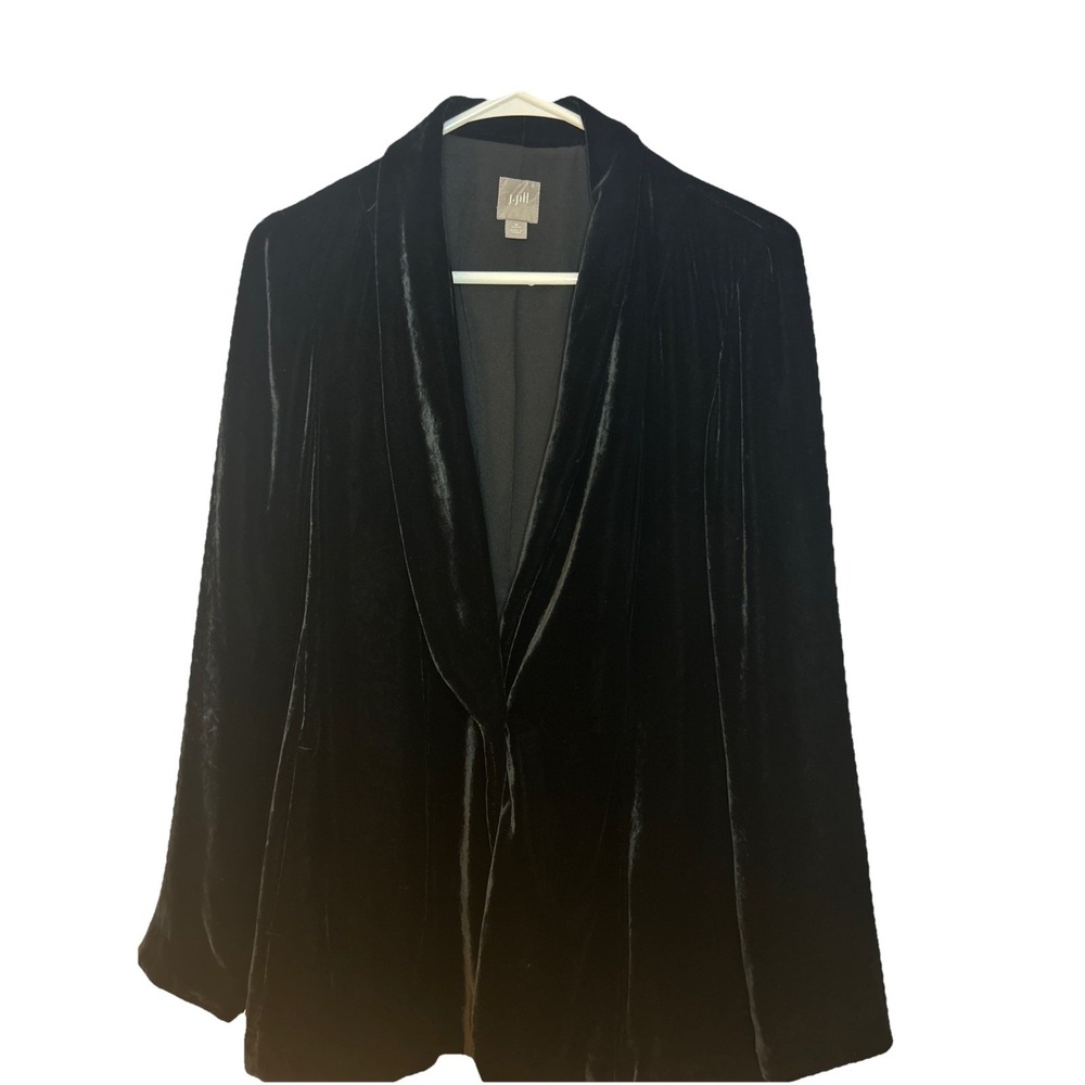 J.Jill Black Velvet Blazer Jacket‎ Womens Petite M Silk Blend Shawl Collar.